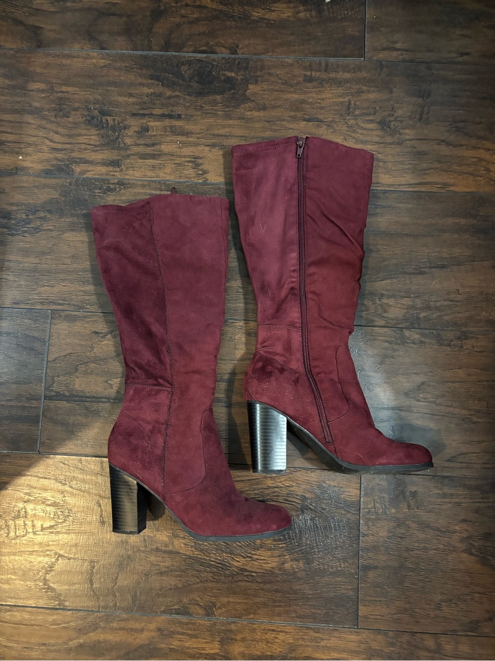 Style & Co. Burgundy Suede Mid-Calf Block Heel Boots